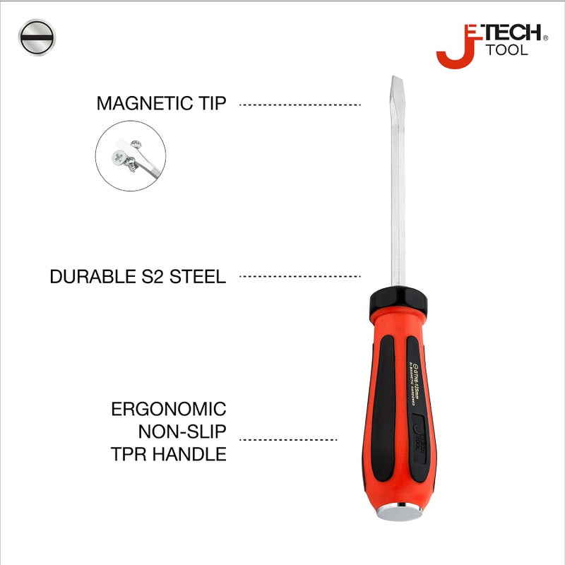 Jetech Striking Cap Go-Through Slotted Screwdriver, S2 Steel Flathead with Magnetic Tip, Ergonomic Soft Grip TPR Handle, 0.24 x 4.92 inches - Image 2